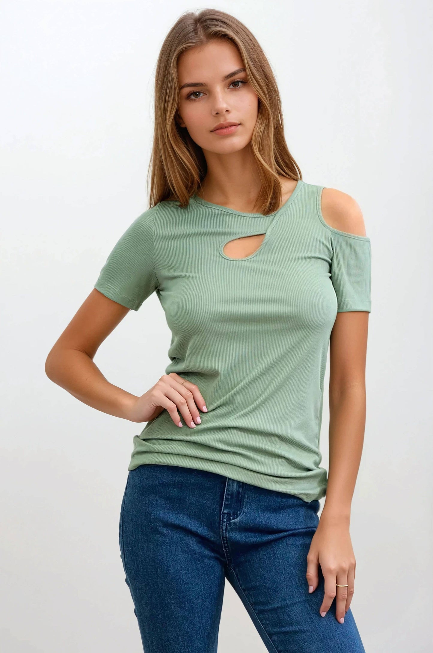 Asymmetric Cut Out Top - Sage