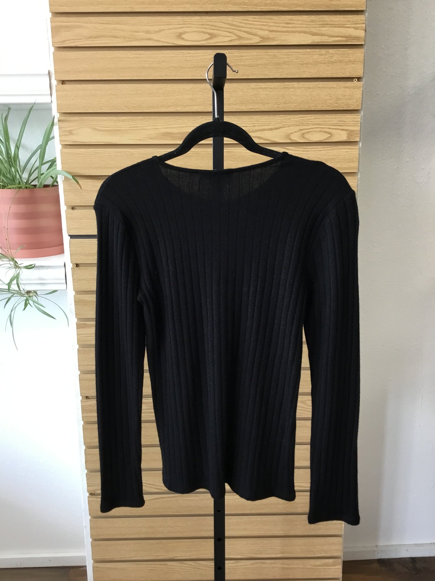 Ribbed Long Sleeve Button Up - Black