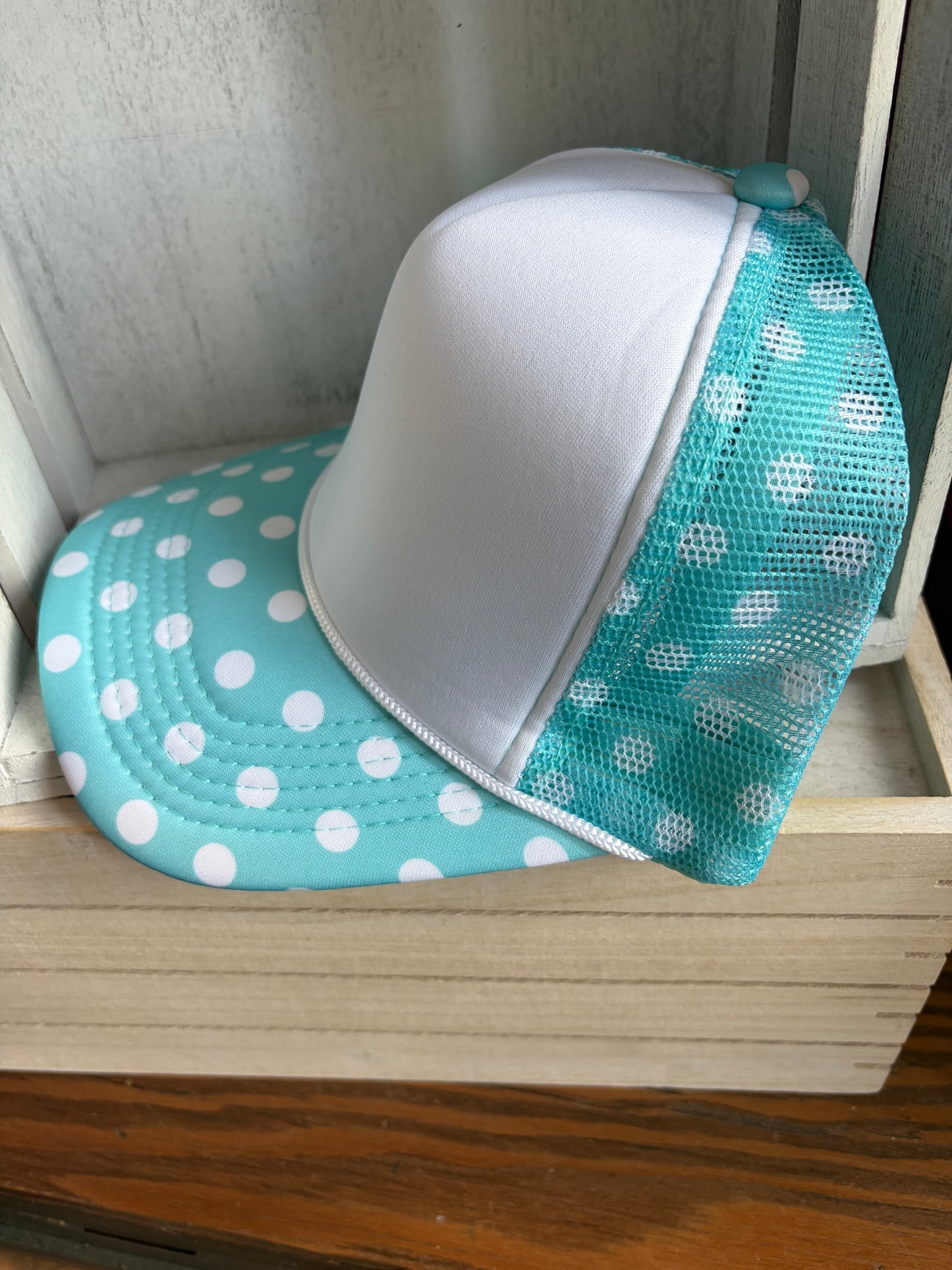 Aqua Polka Dot Trucker Hat