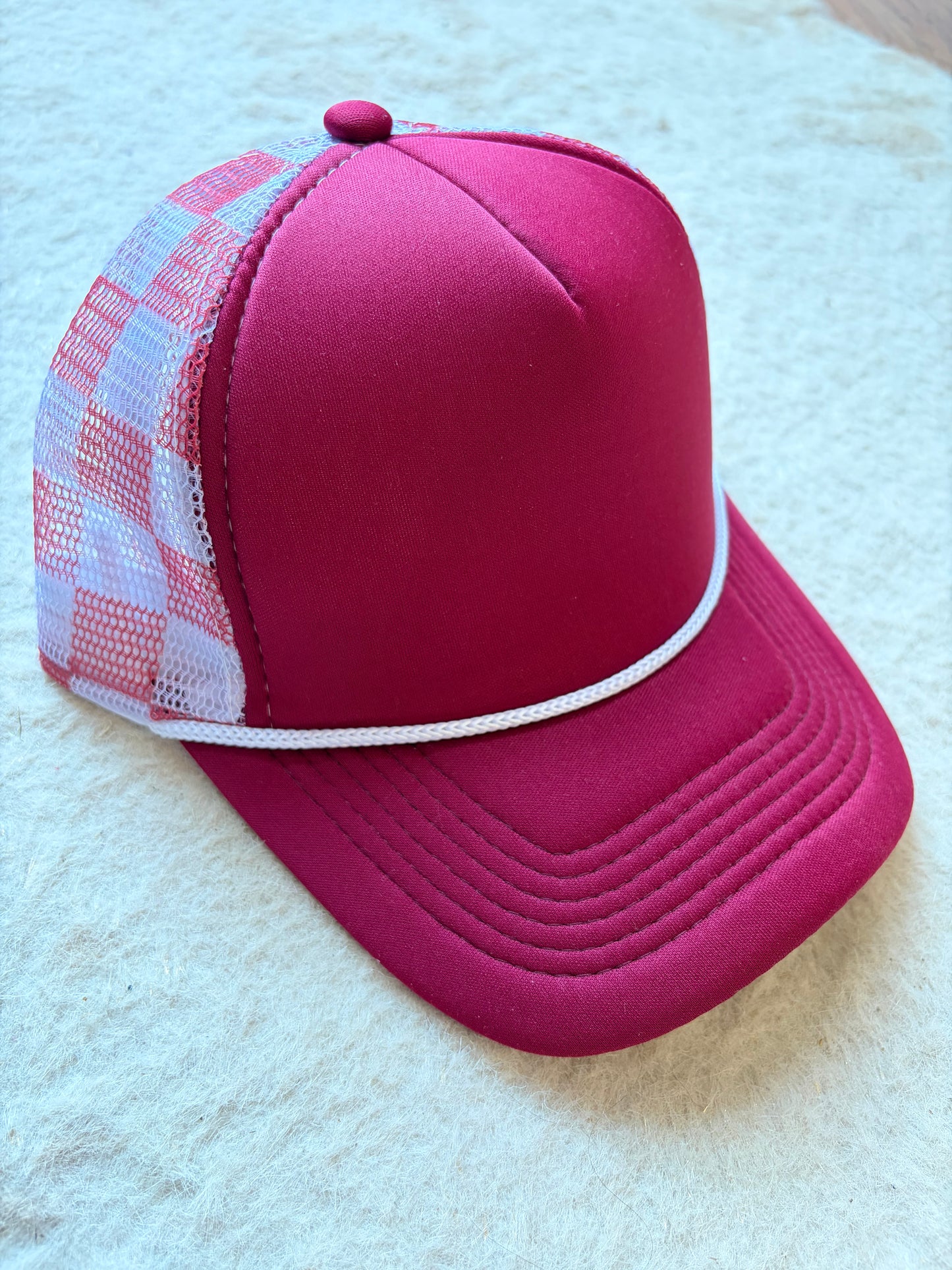 Maroon with White Checker Trucker Hat