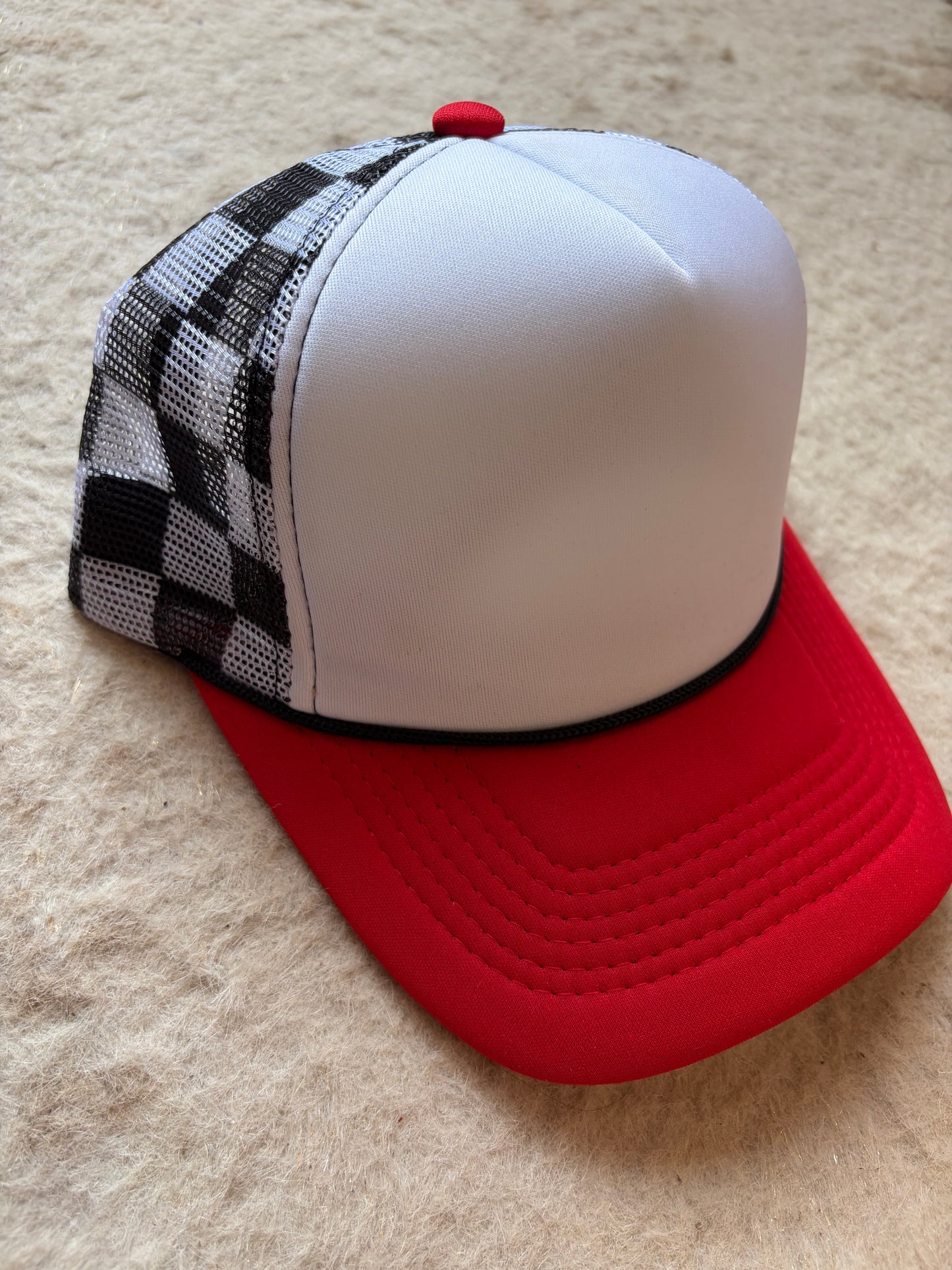Red with Black Checker Trucker Hat