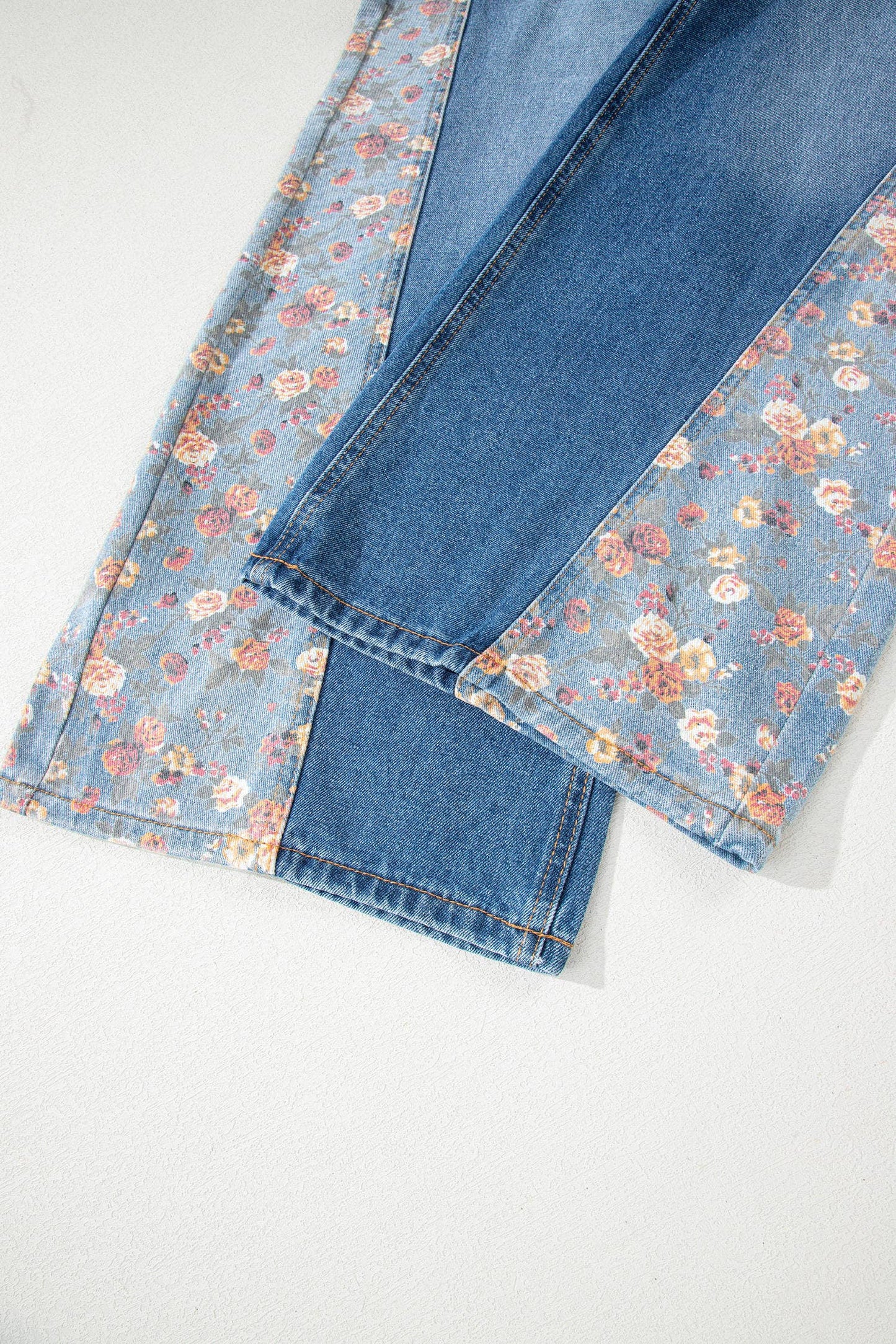 Floral Patchwork Denim Wide Leg Overalls