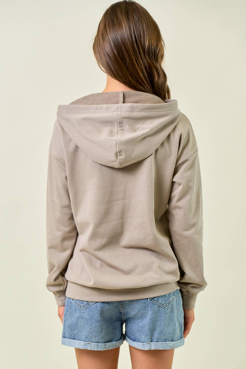 French Terry Hoodie Half Zip Up Sweatshirts - KHAKI