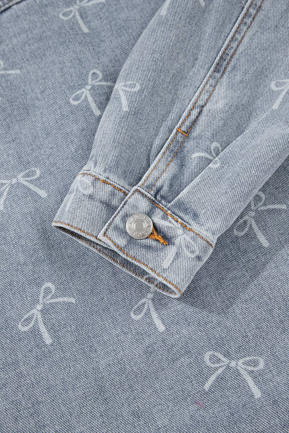 Bow Light Wash Raw Hem Denim Jacket