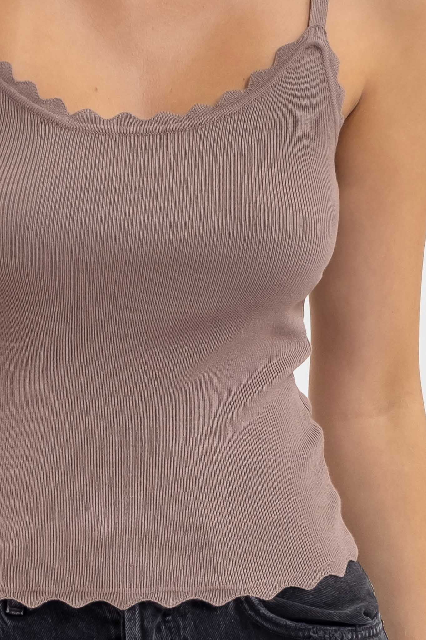 SCALLOPED CAMI: DEEP TAUPE