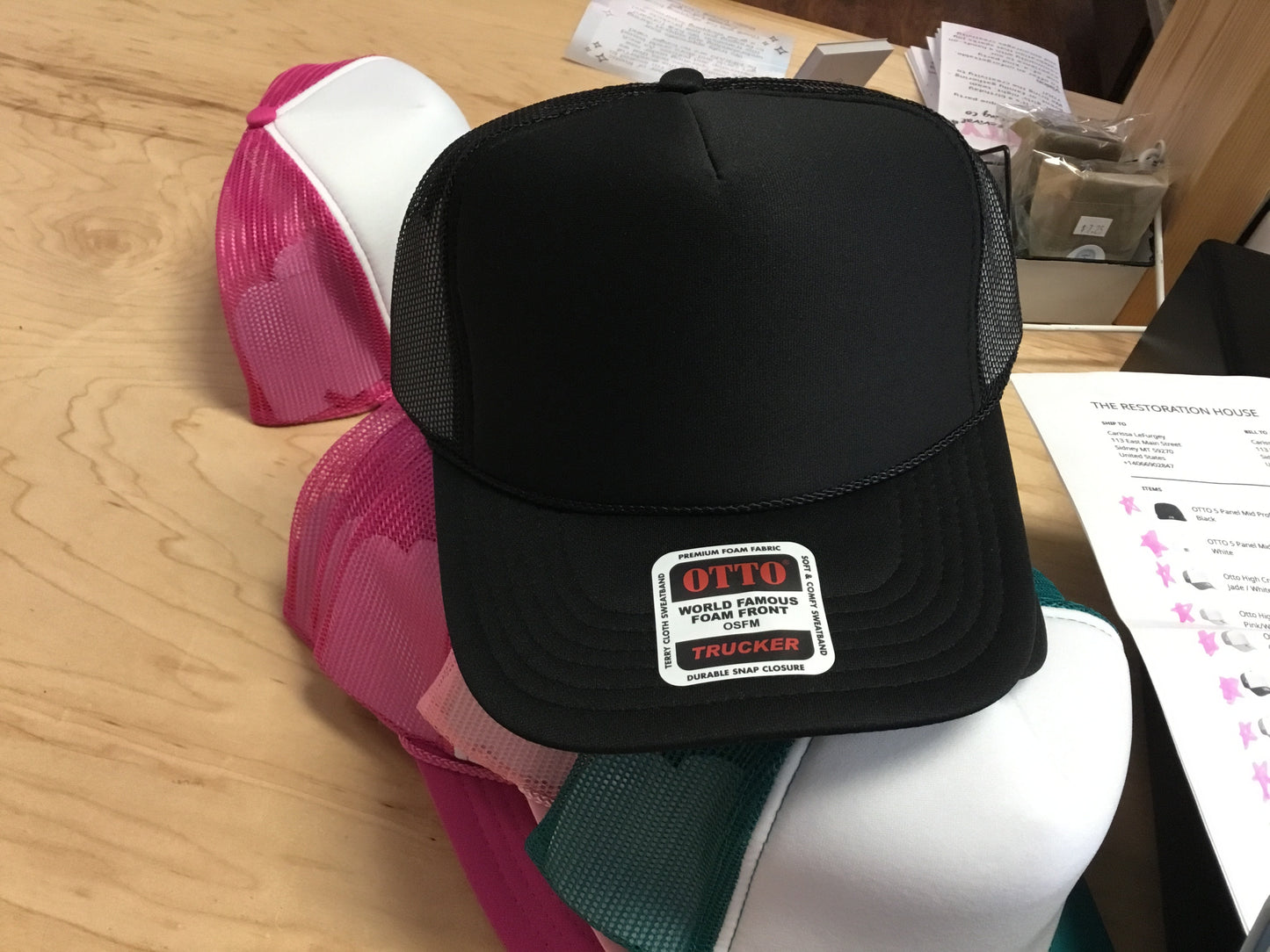 Otto high crown trucker adult in black with rope