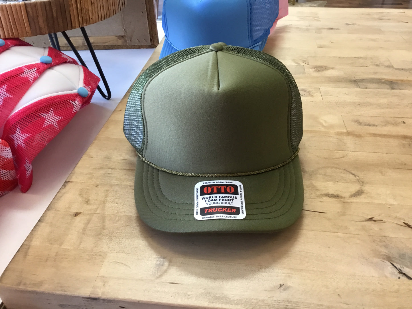 Army green youth trucker hat
