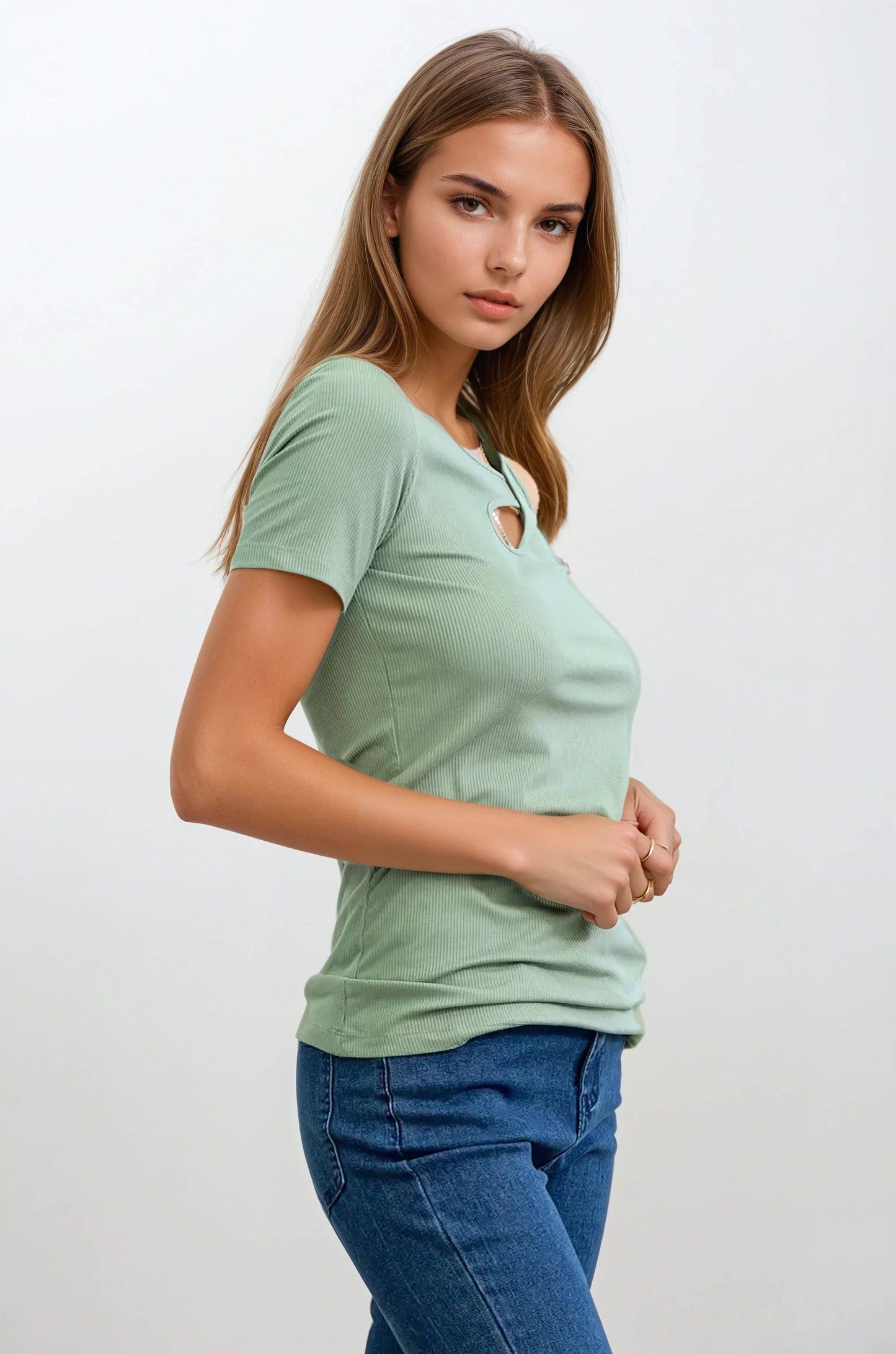 Asymmetric Cut Out Top - Sage