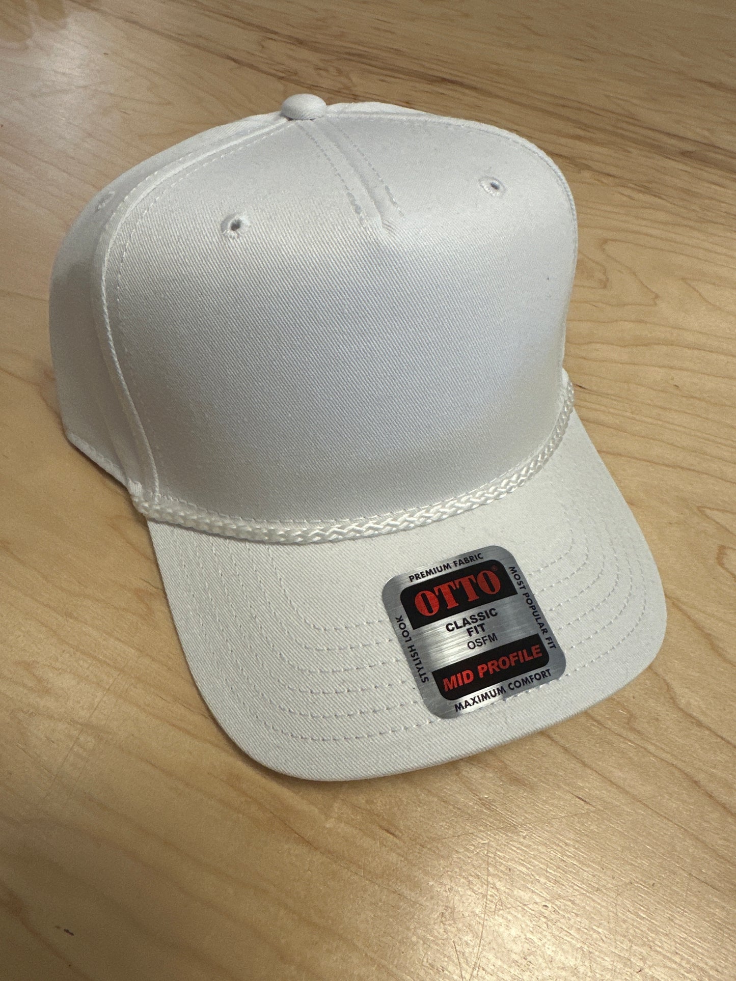 Otto Adult Mid Profile Baseball Cap w/rope - White
