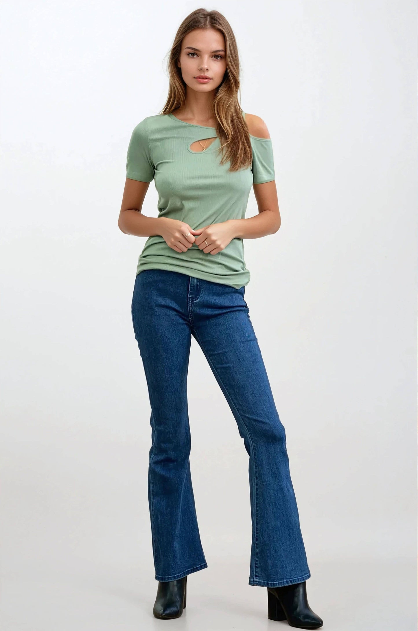 Asymmetric Cut Out Top - Sage