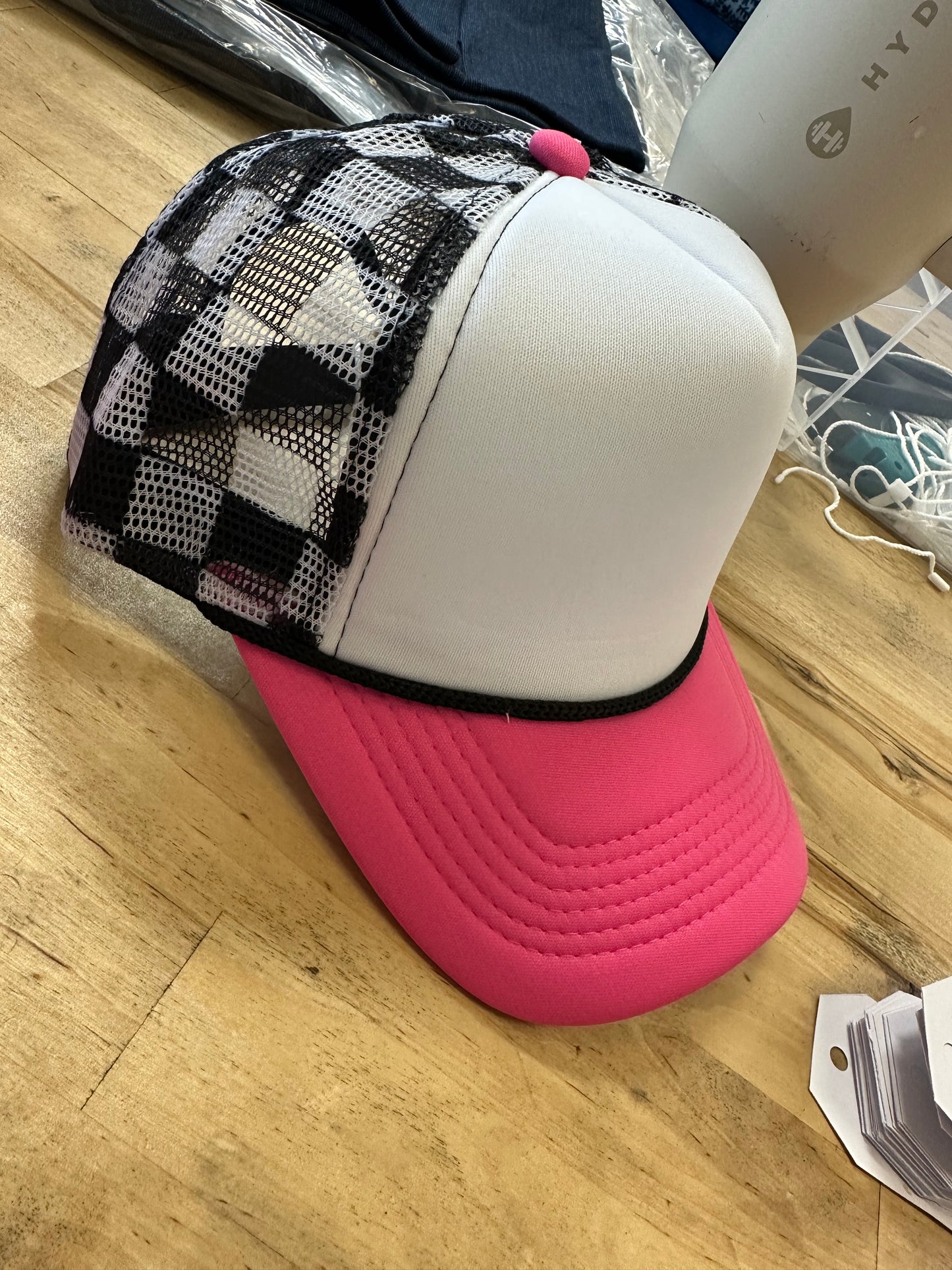 Pink with Black Checker Trucker Hat