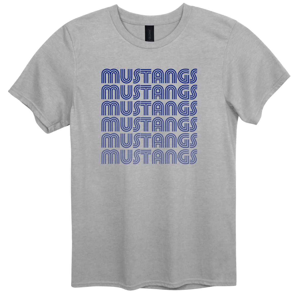 Blue Stacked Mustangs Graphic Apparel | Spirit Wear