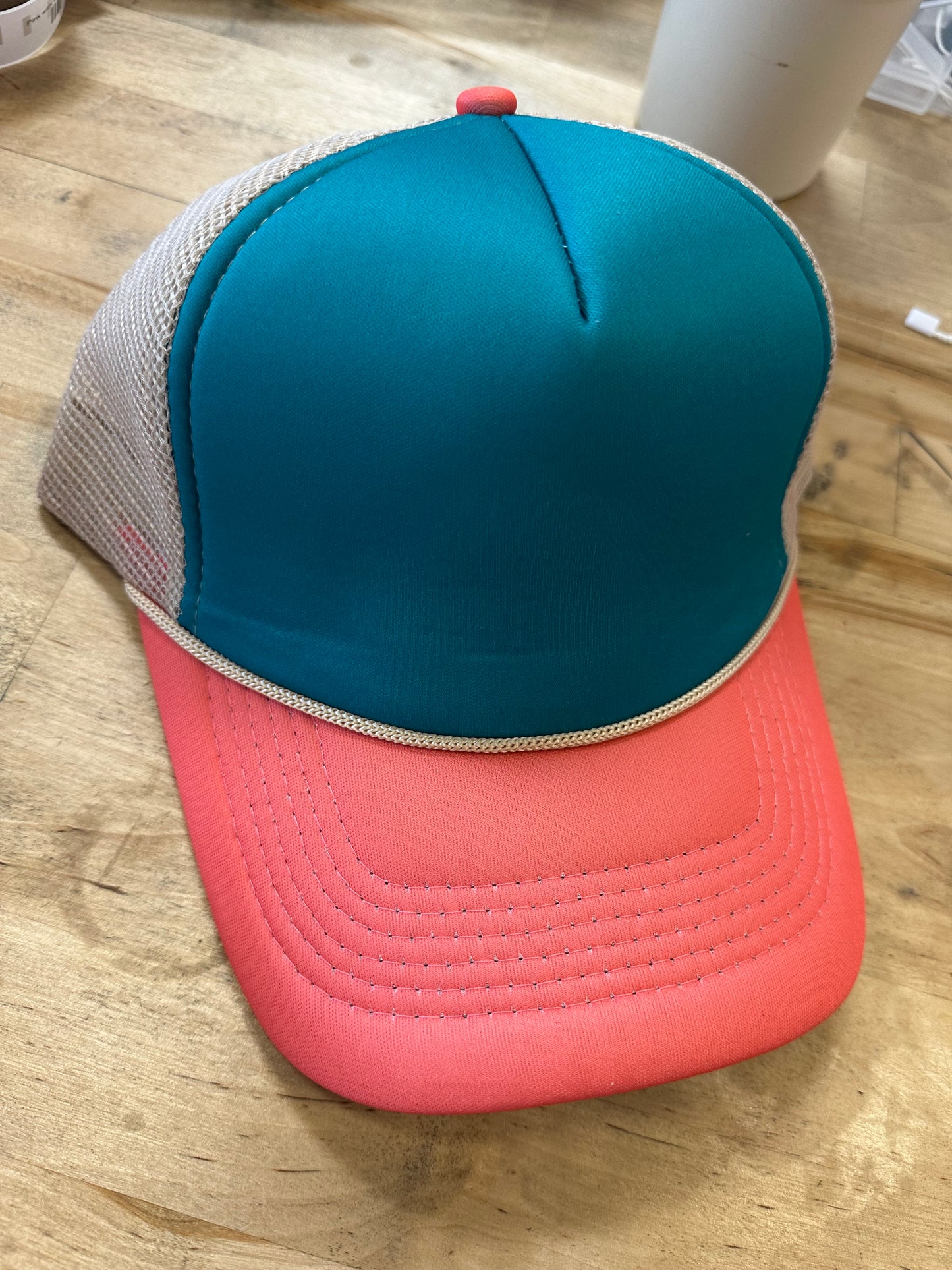 Coral/Teal/Tan TriColor Trucker Hat