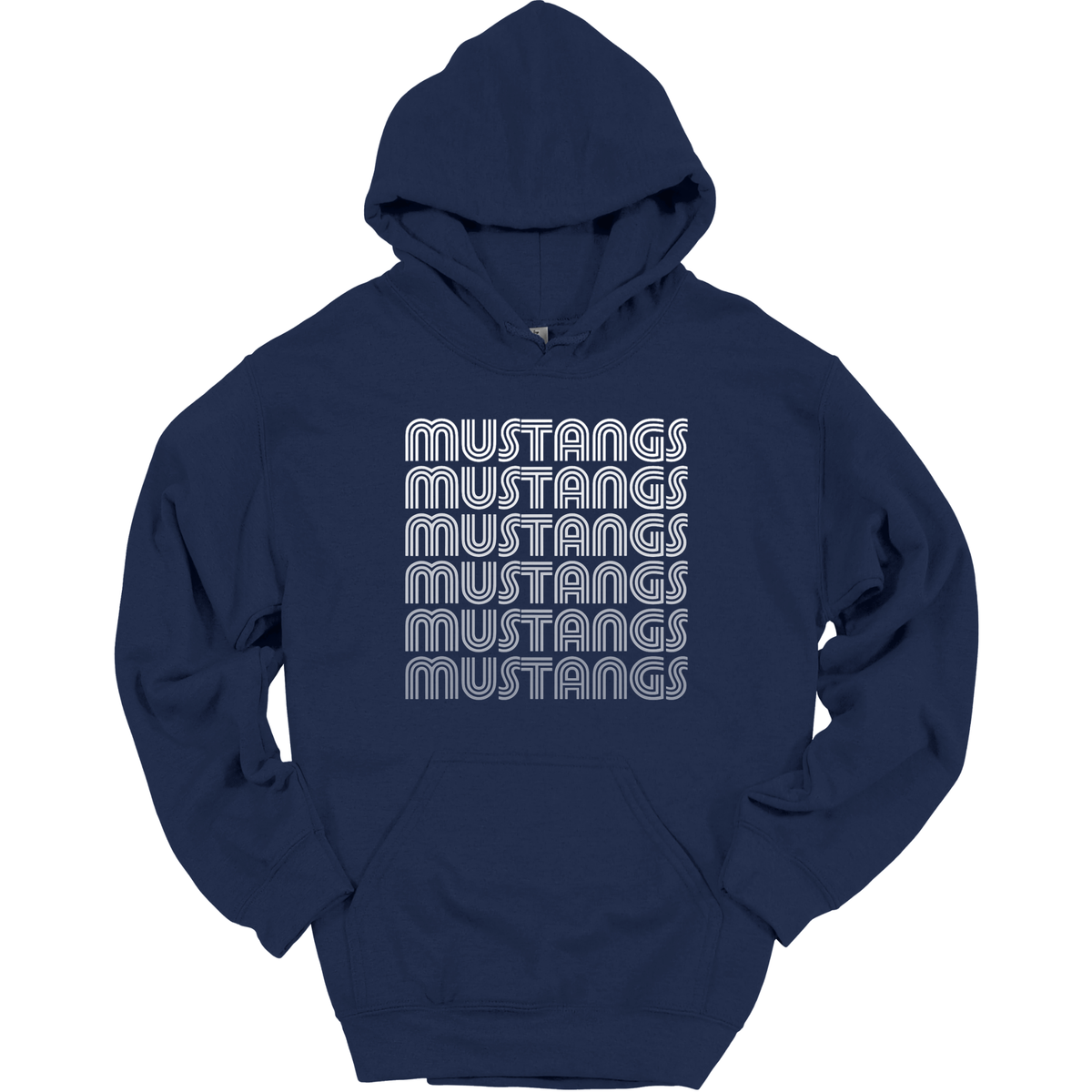 White Stacked Mustangs Graphic Apparel | Spirit Wear