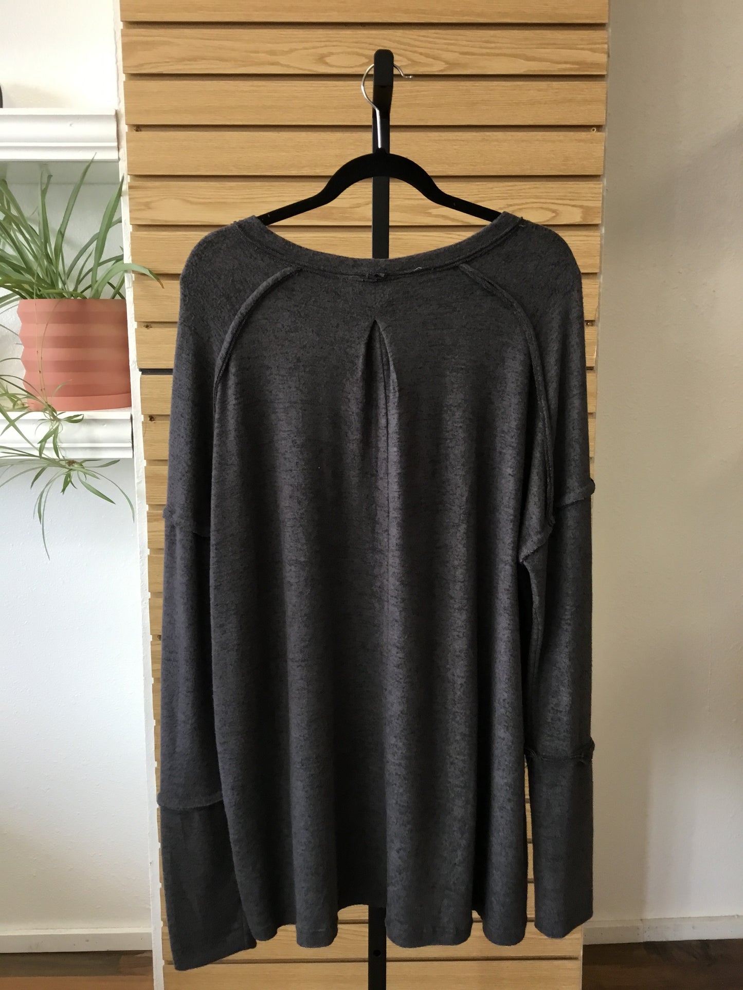 Easel Plus Size Brushed Hacci Knit Tunic - Charcoal