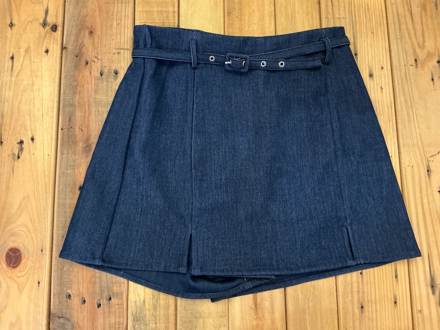 High Waist Split Thigh Belted Skort - Navy