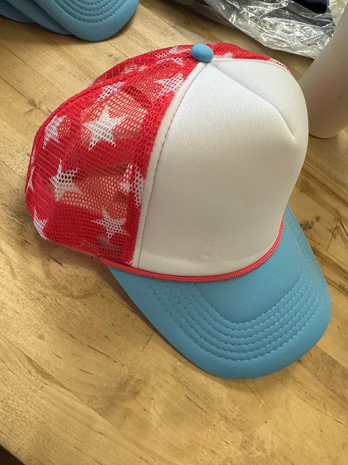 Hot Pink Star/Light Blue Trucker Hat