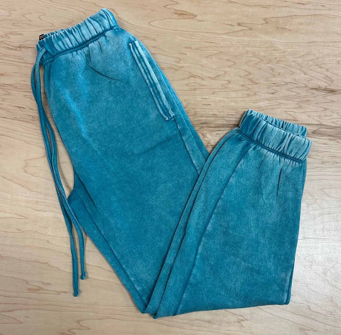 Acid Wash Fleece Sweatpants - Lt Teal