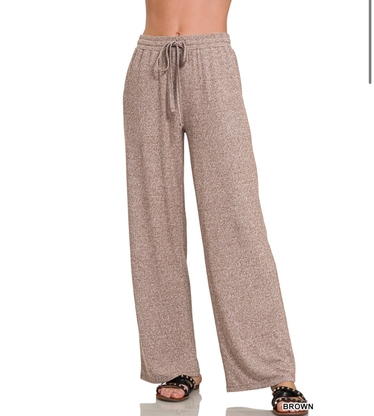 Drawstring Wide Pants - Brown