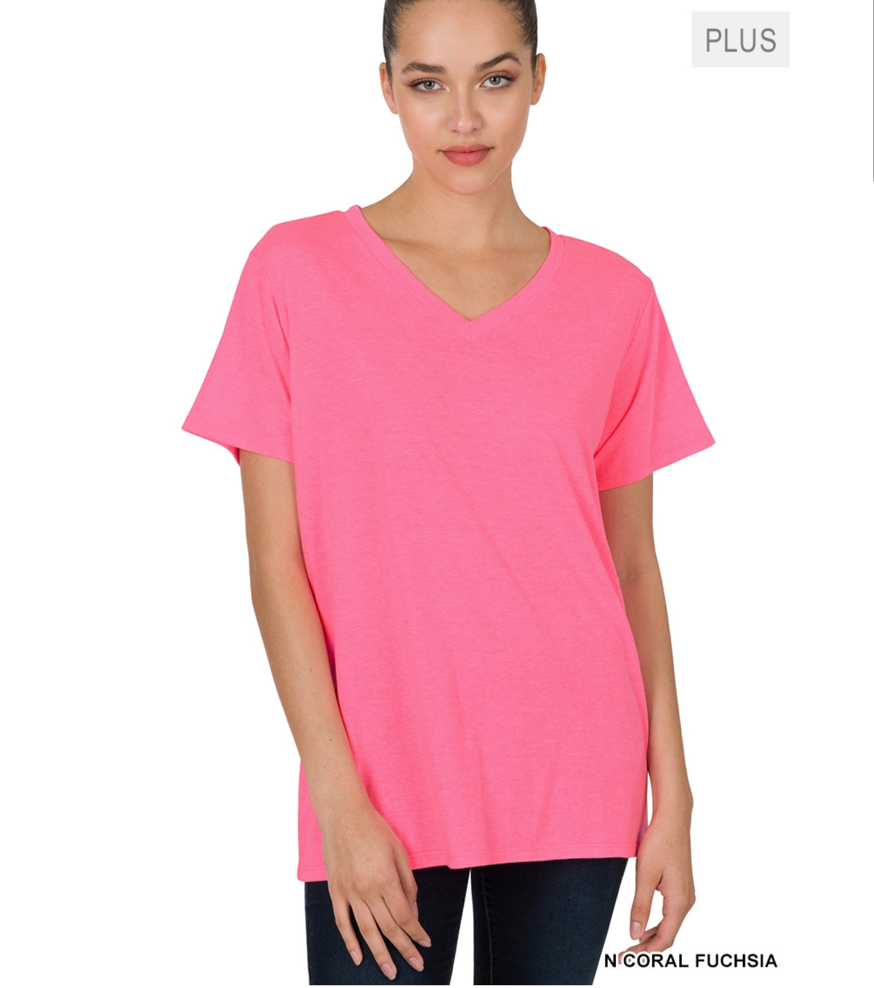 Short Sleeve V-Neck Tee - Fuchsia