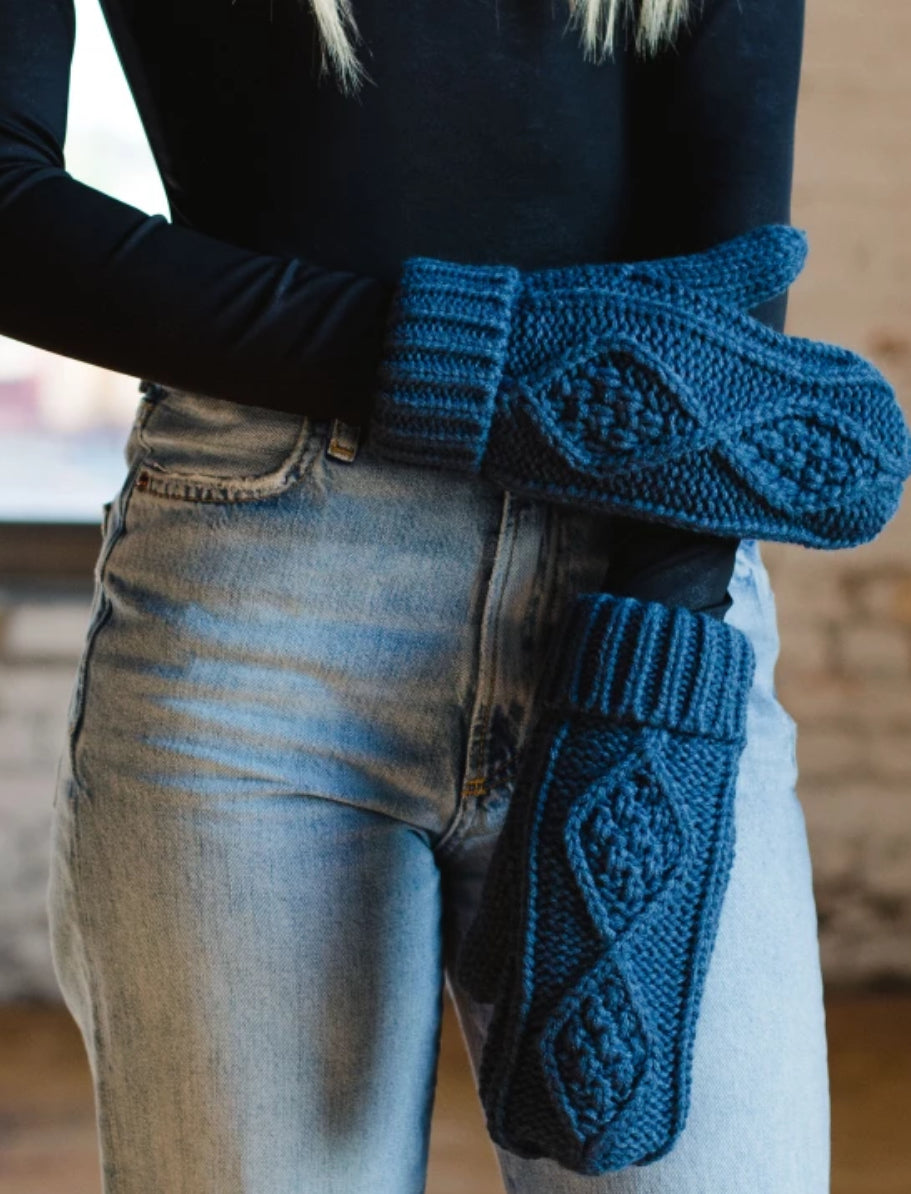 Steel Blue Cable Knit Mittens