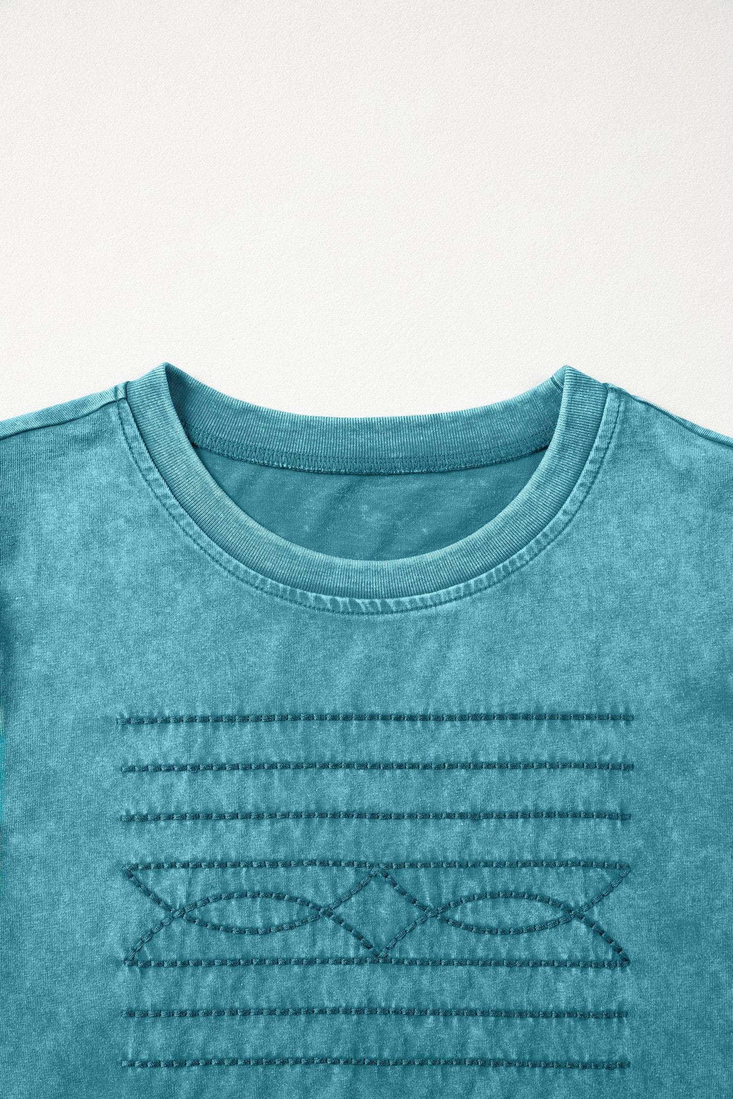 Western Embroidered Puff Sleeve Tee Turquoise