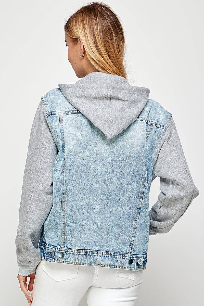 Women's Denim Hoodie Jacket: LIGHT WASH
