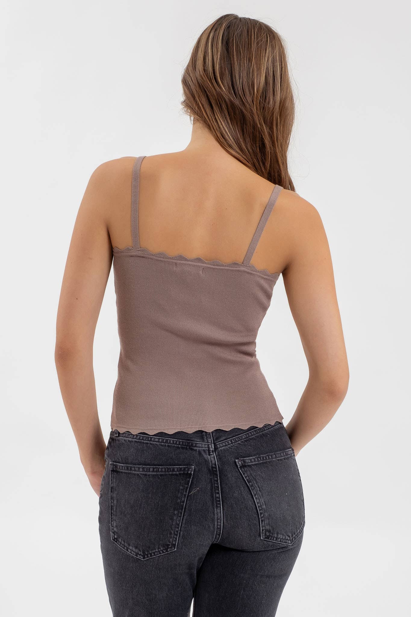SCALLOPED CAMI: DEEP TAUPE