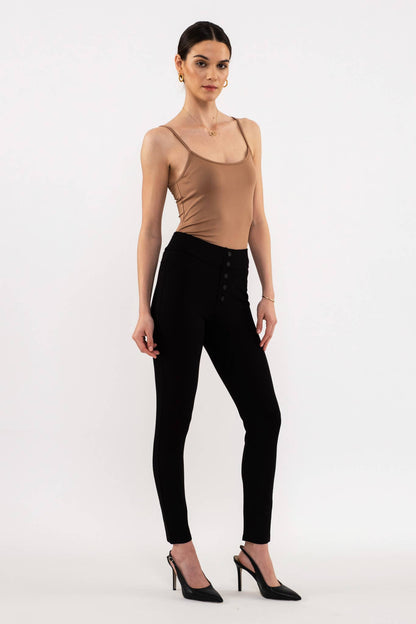 BUTTON DETAIL JEGGINGS: BLACK