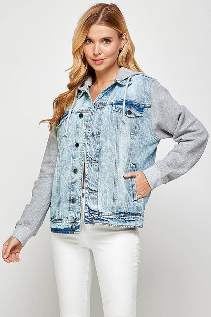 Women's  Denim Hoodie Jacket: LIGHT WASH