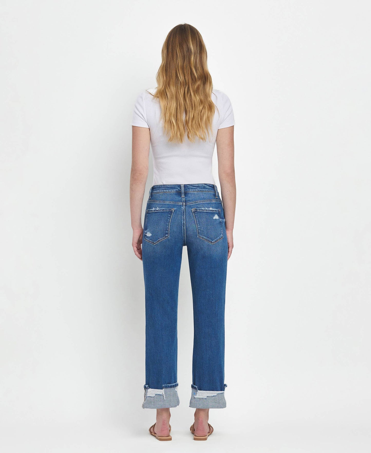 HIGH RISE CUFFED STRAIGHT JEANS - DAPHNE