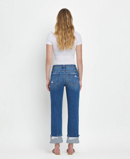 HIGH RISE CUFFED STRAIGHT JEANS - DAPHNE