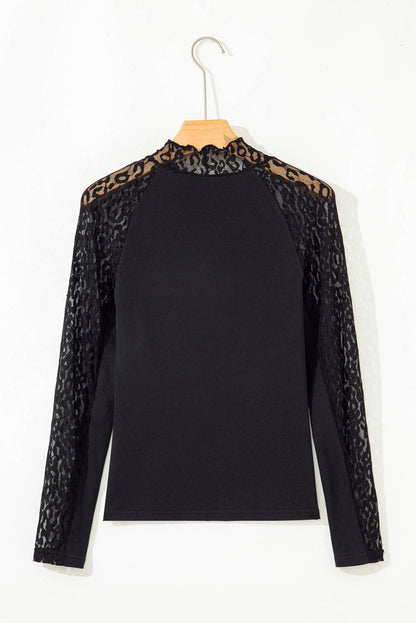 Leopard Patchwork Long Sleeve - Black