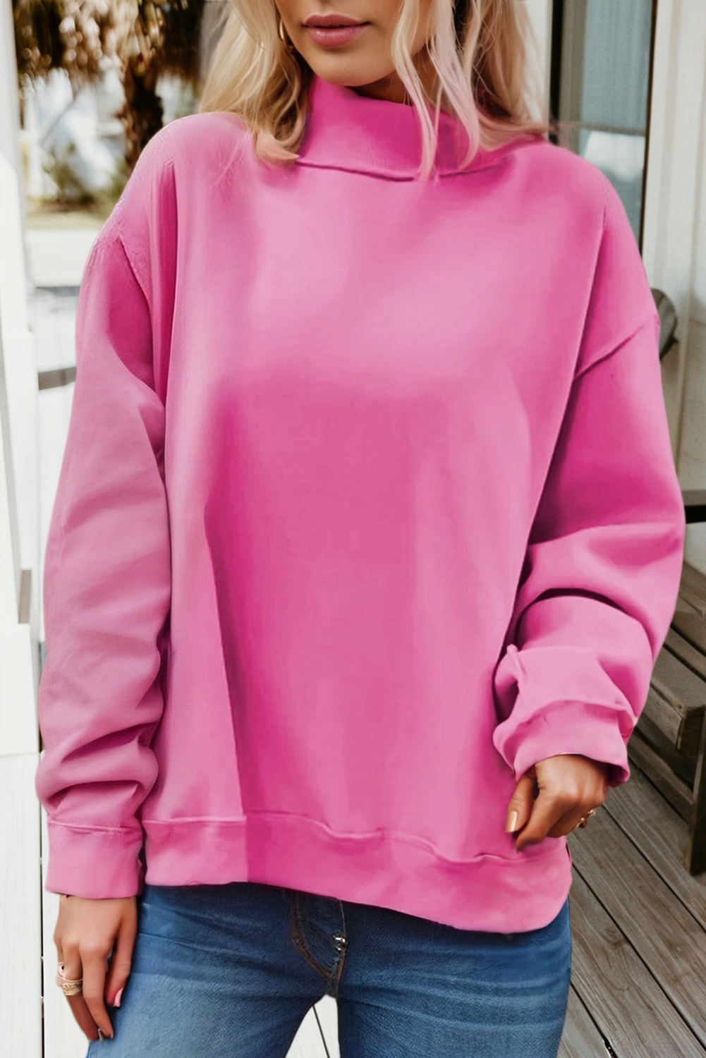 Reversible Mock Neck - Bright Pink
