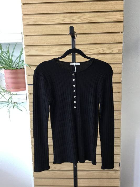 Ribbed Long Sleeve Button Up - Black