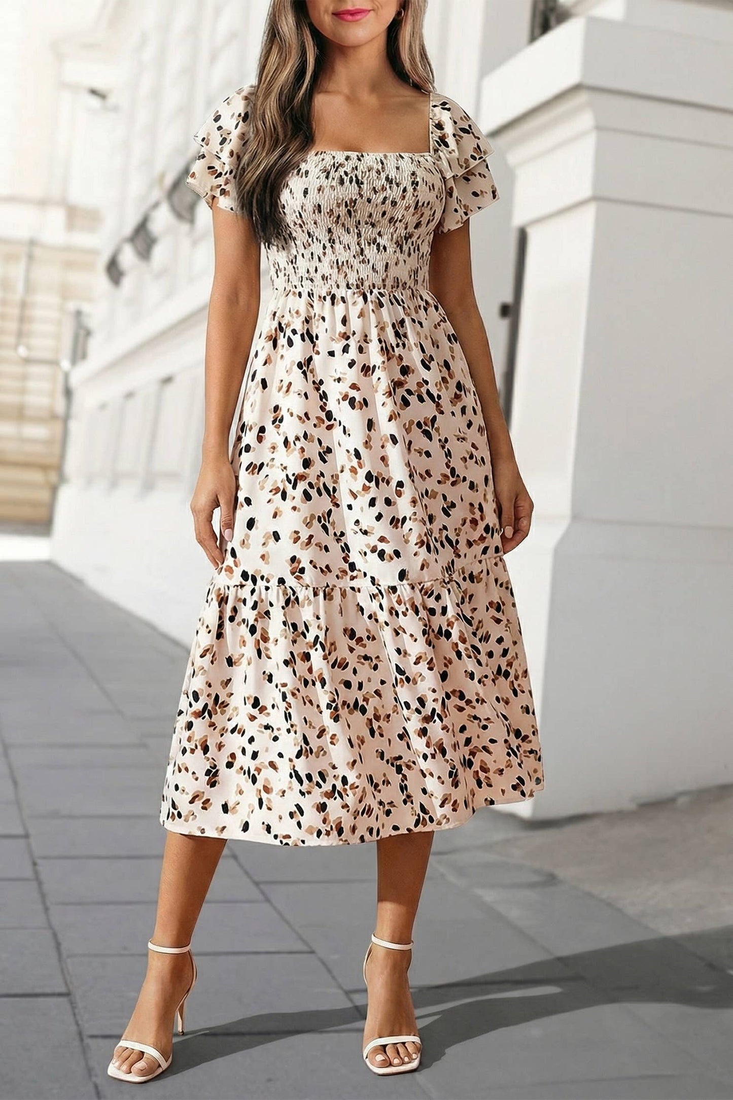 Abstract Print Square Neck Dress