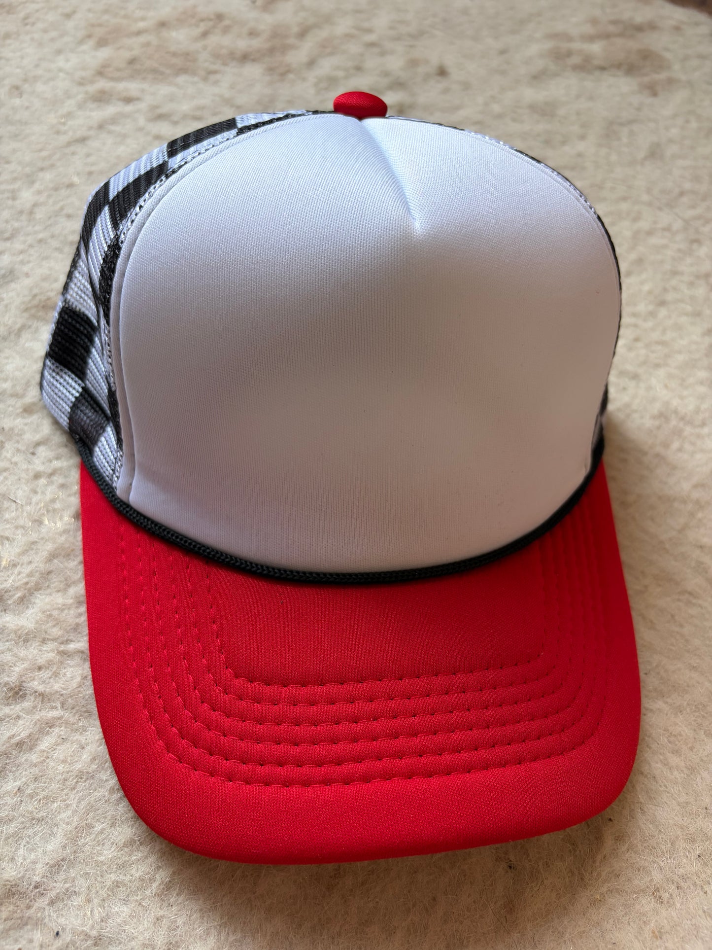 Red with Black Checker Trucker Hat