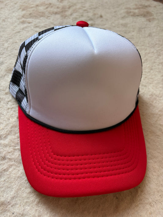 Red with Black Checker Trucker Hat