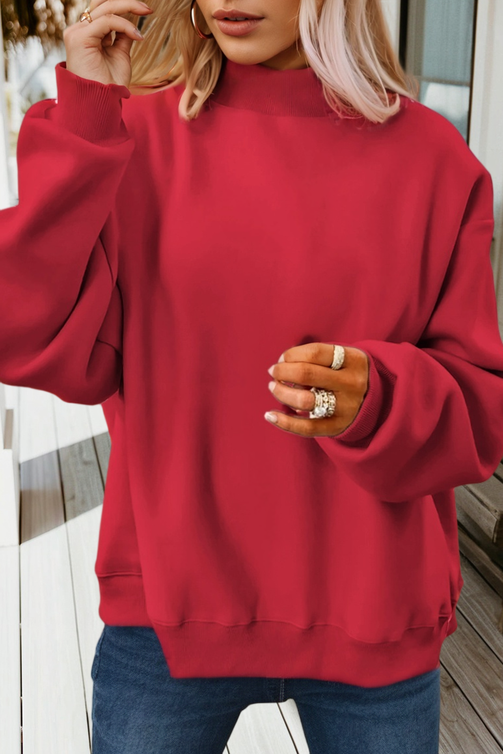 Reversible Mock Neck: Racing Red