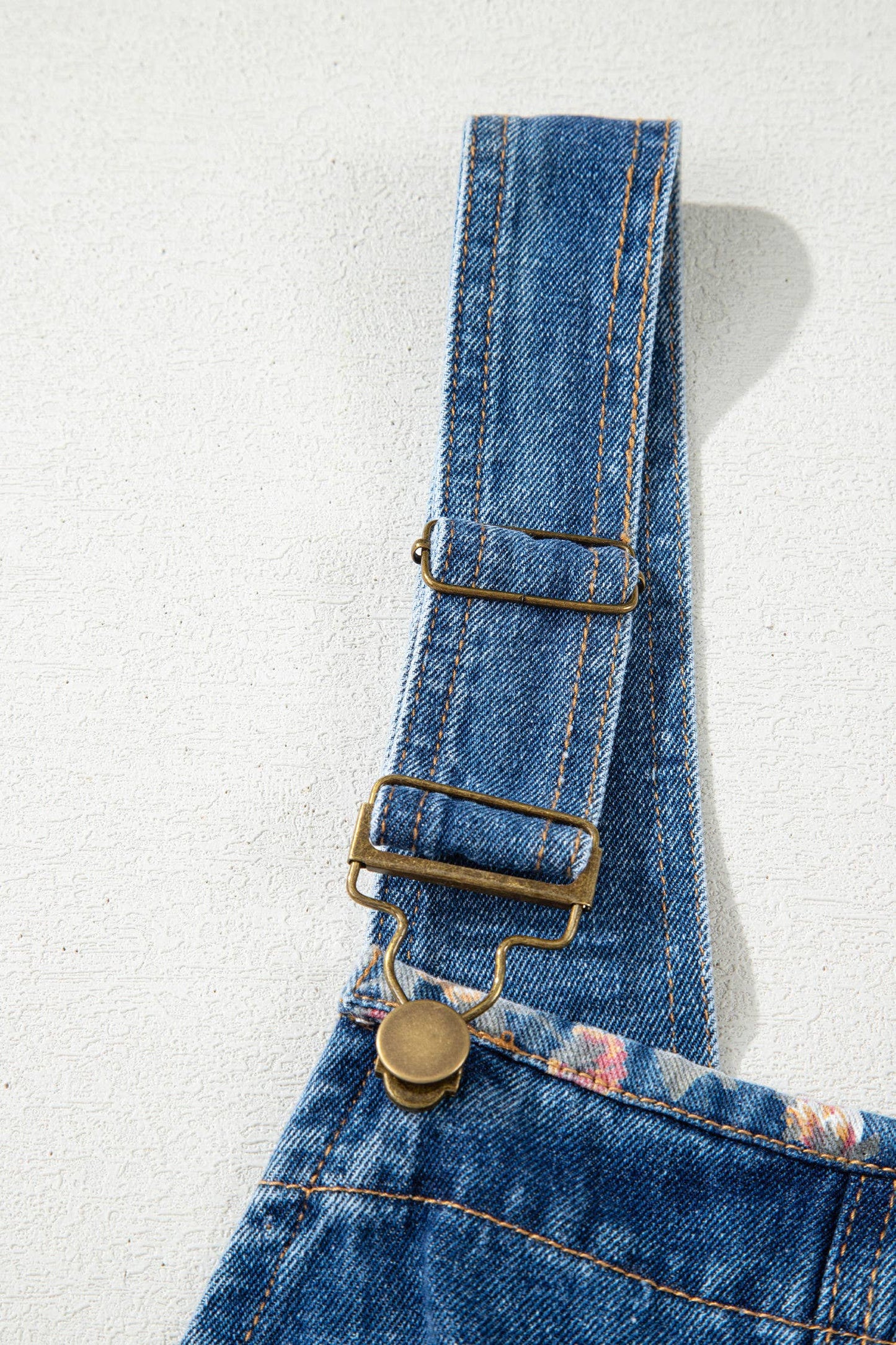 Floral Patchwork Denim Wide Leg Overalls