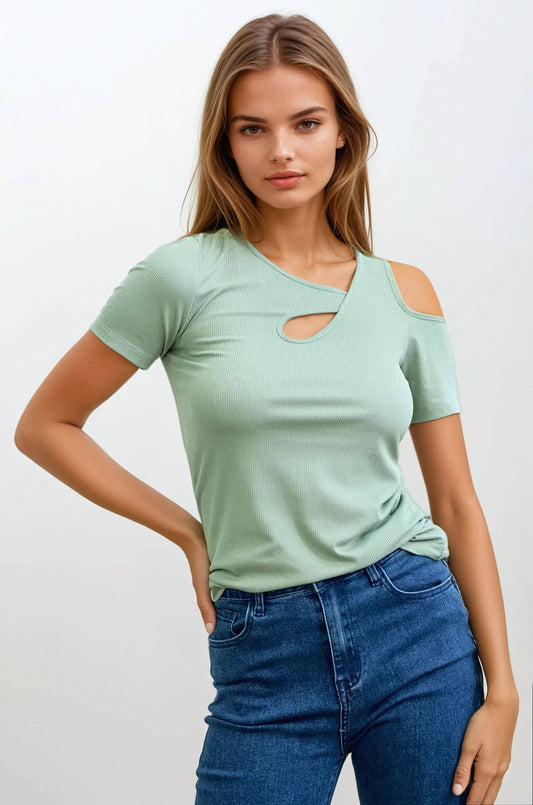 Asymmetric Cut Out Top - Sage