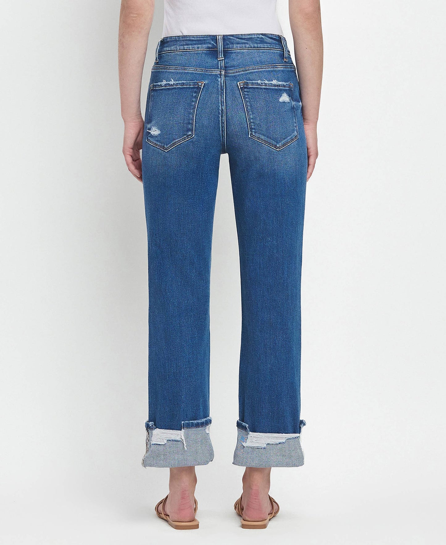 HIGH RISE CUFFED STRAIGHT JEANS - DAPHNE