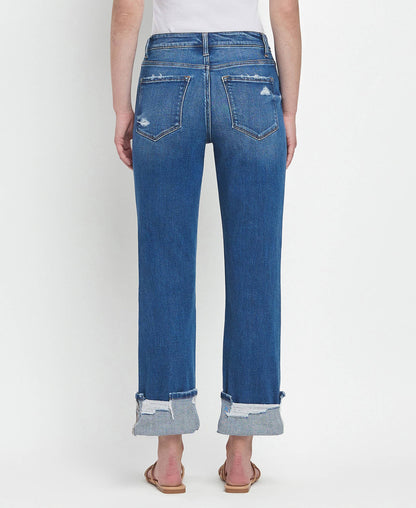 HIGH RISE CUFFED STRAIGHT JEANS - DAPHNE