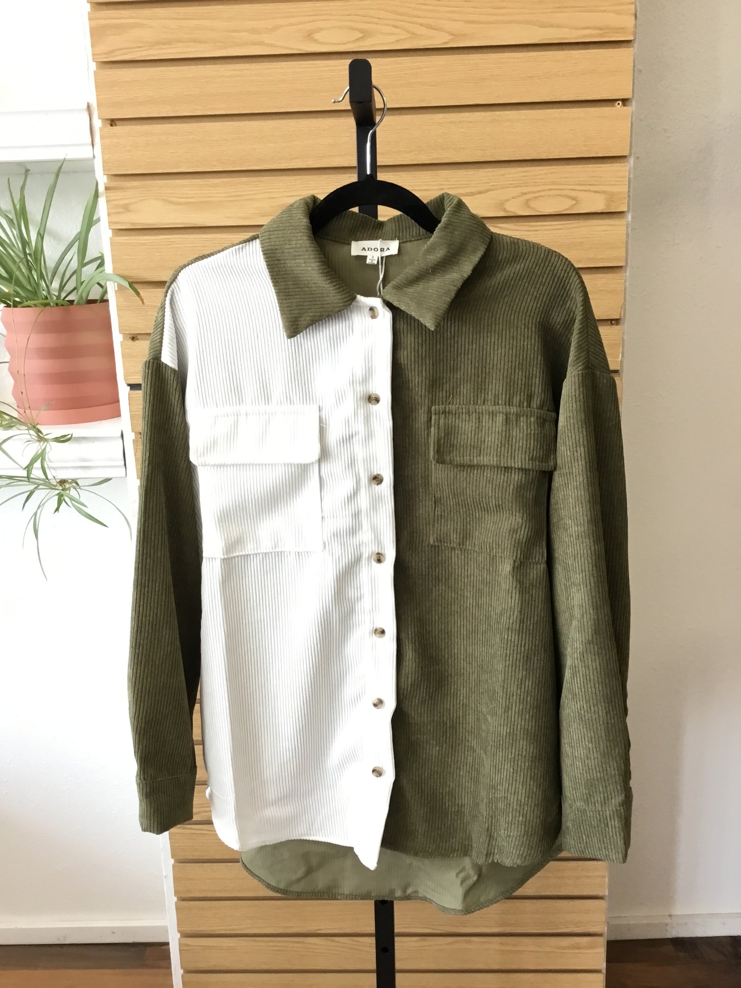 Adora Colorblock Corduroy Shacket White/Olive