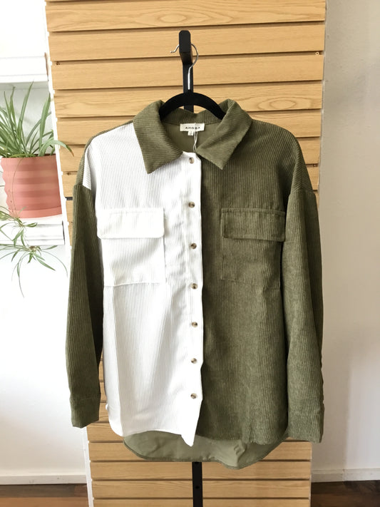 Adora Colorblock Corduroy Shacket White/Olive