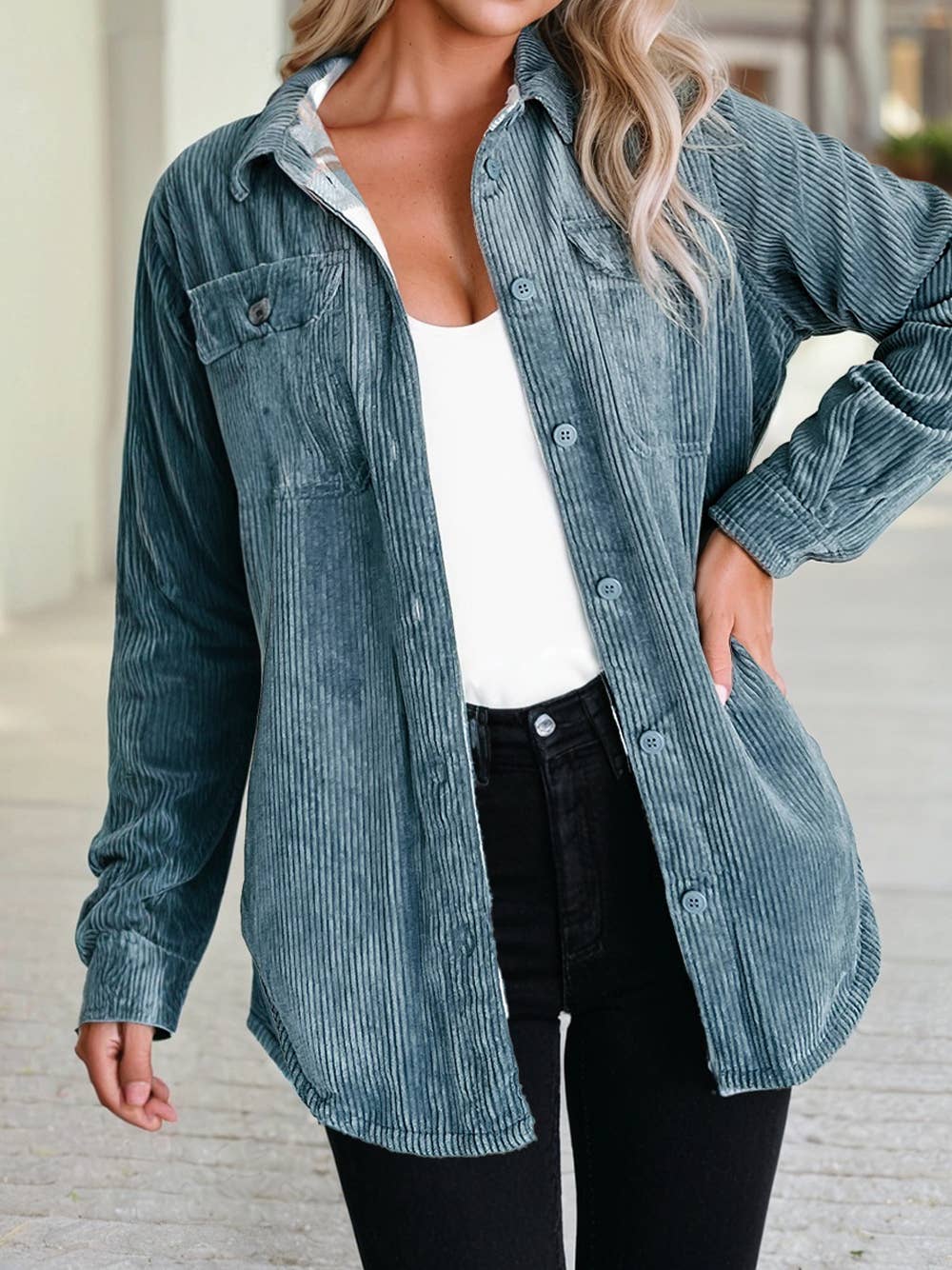 Plaid Corduroy Reversible Shacket
