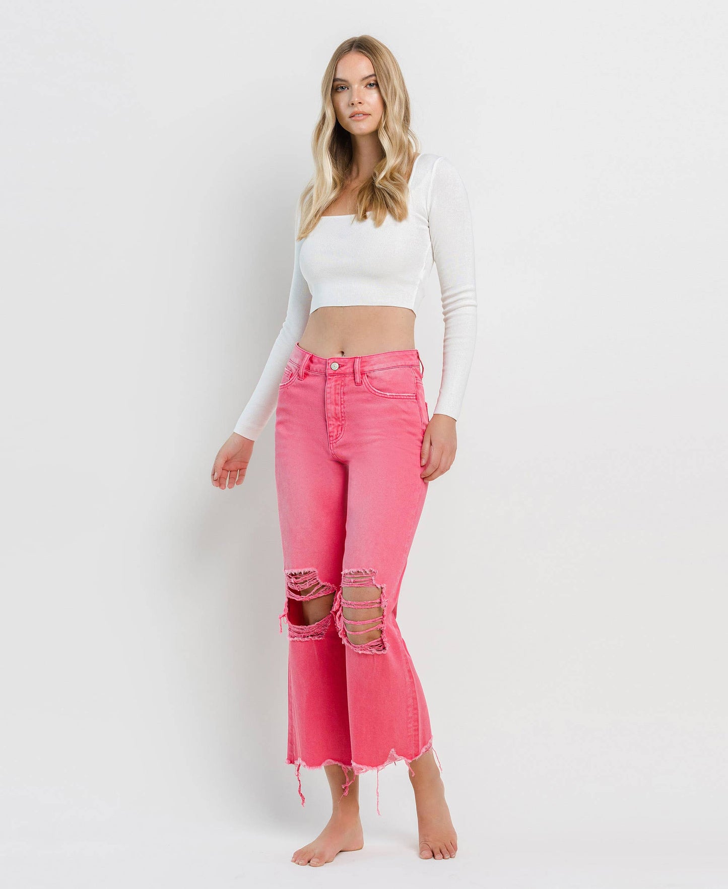 90'S VINTAGE SUPER HR CROP FLARE PINK