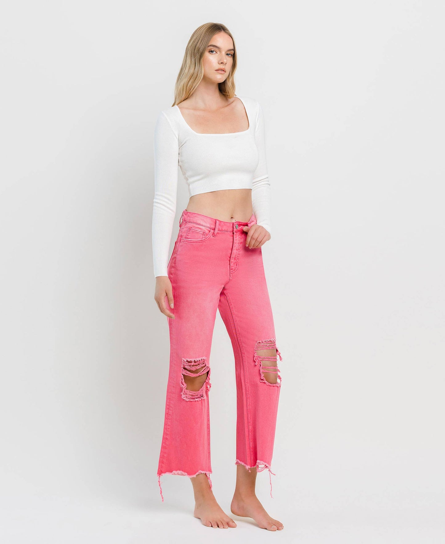 90'S VINTAGE SUPER HR CROP FLARE PINK