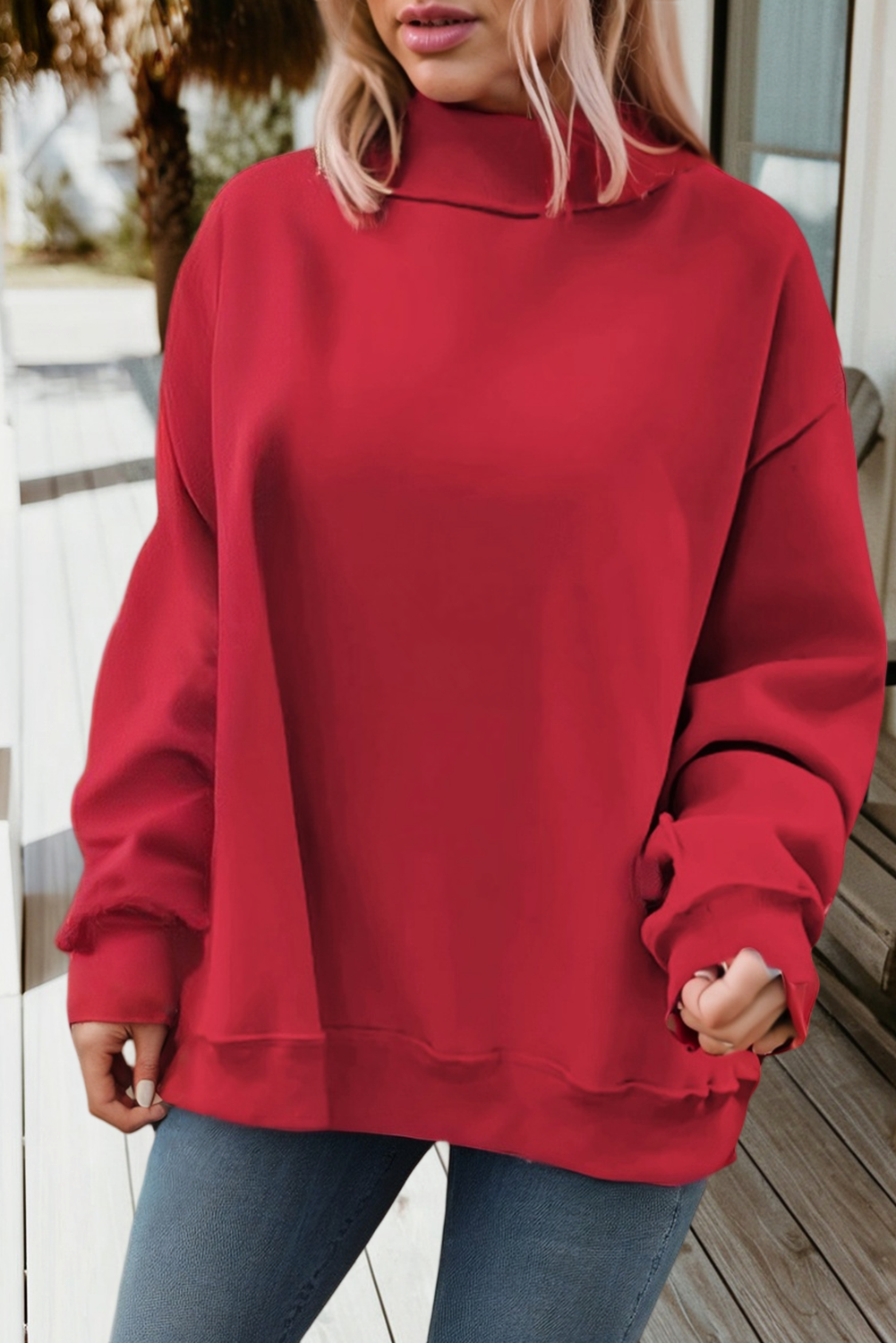 Reversible Mock Neck: Racing Red