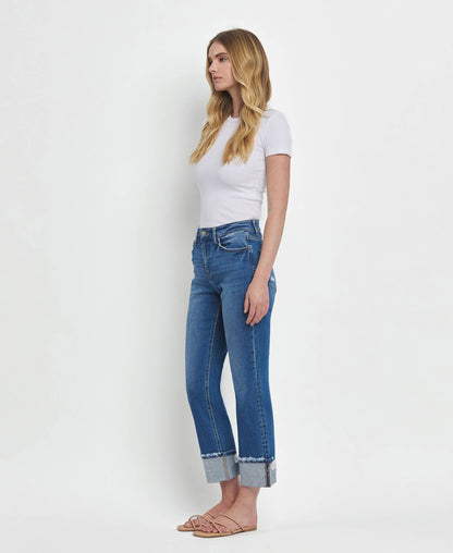 HIGH RISE CUFFED STRAIGHT JEANS - DAPHNE